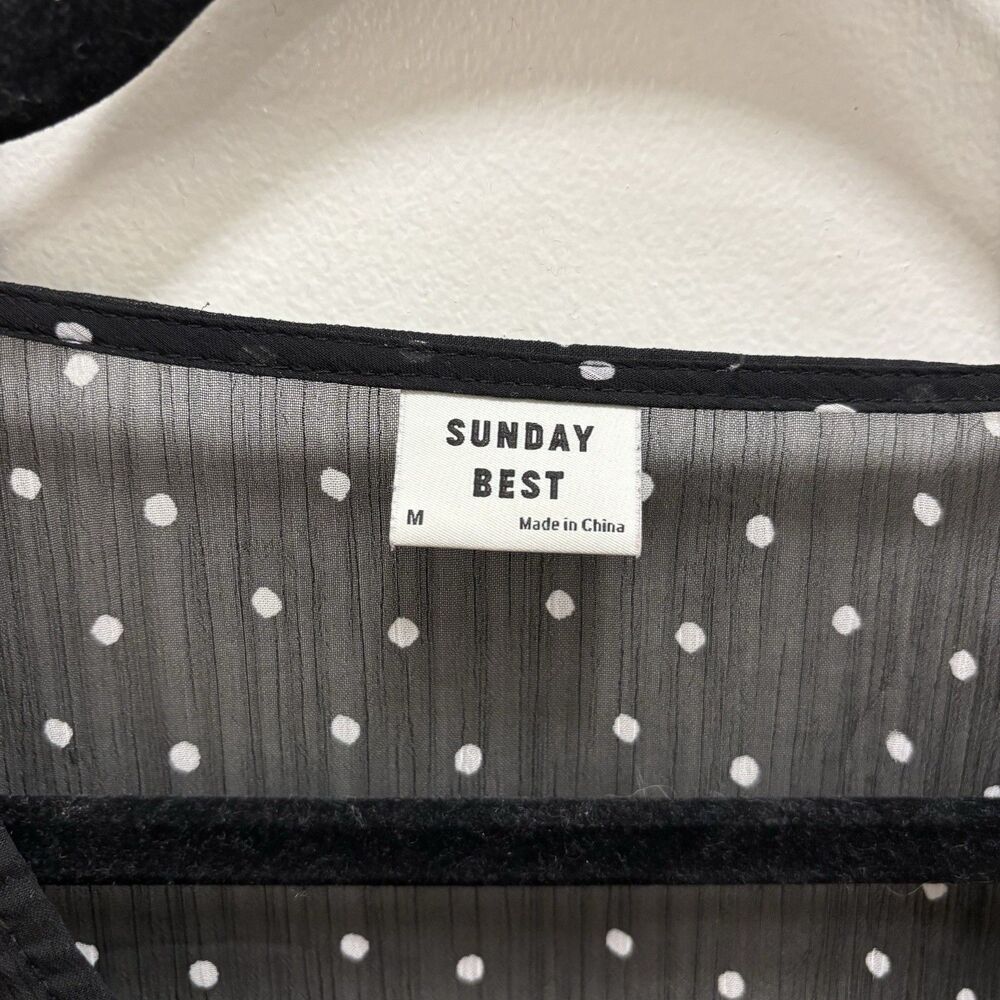 Aritzia Sunday Best Sz Medium Black White Polka Dot Sheer Faux Wrap Blouse - Picture 3 of 8